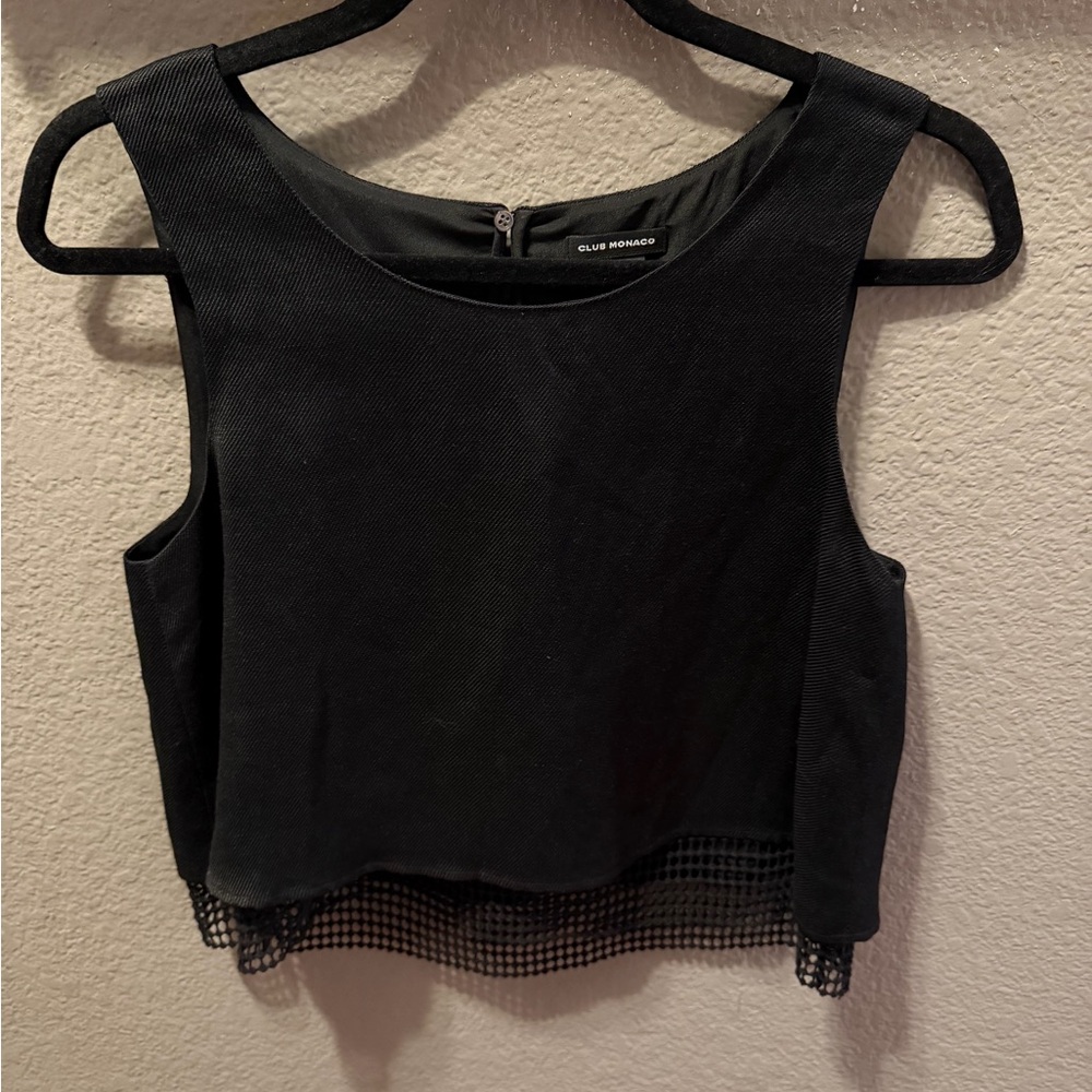 Club Monaco Black Structured Crop Top Mesh Hem Sleeveless Size S